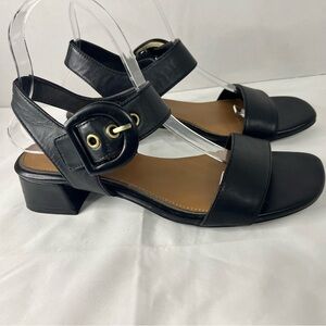 Easy Spirit Women's Black Selina Open Toe Block Heel Leather Sandals Size 8M
